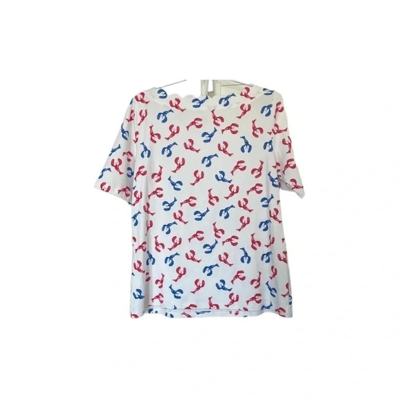 Kim Rogers Red White Blue Lobsters Short Sleeve Blouse Women’s Petite Small - Picture 2 of 8